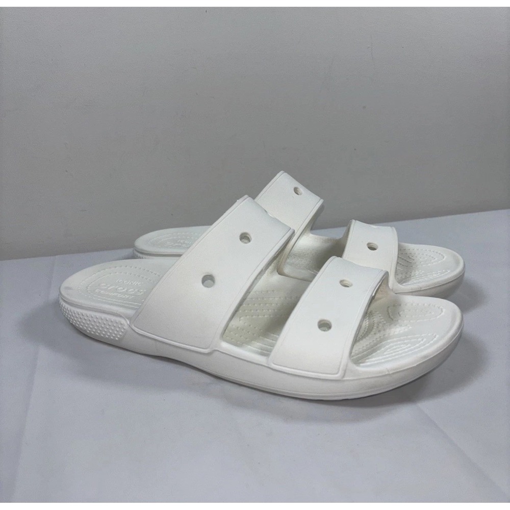 Crocs Sandals Mens 8 Womens 10 Classic Two-Strap Slide White Comfort Flats